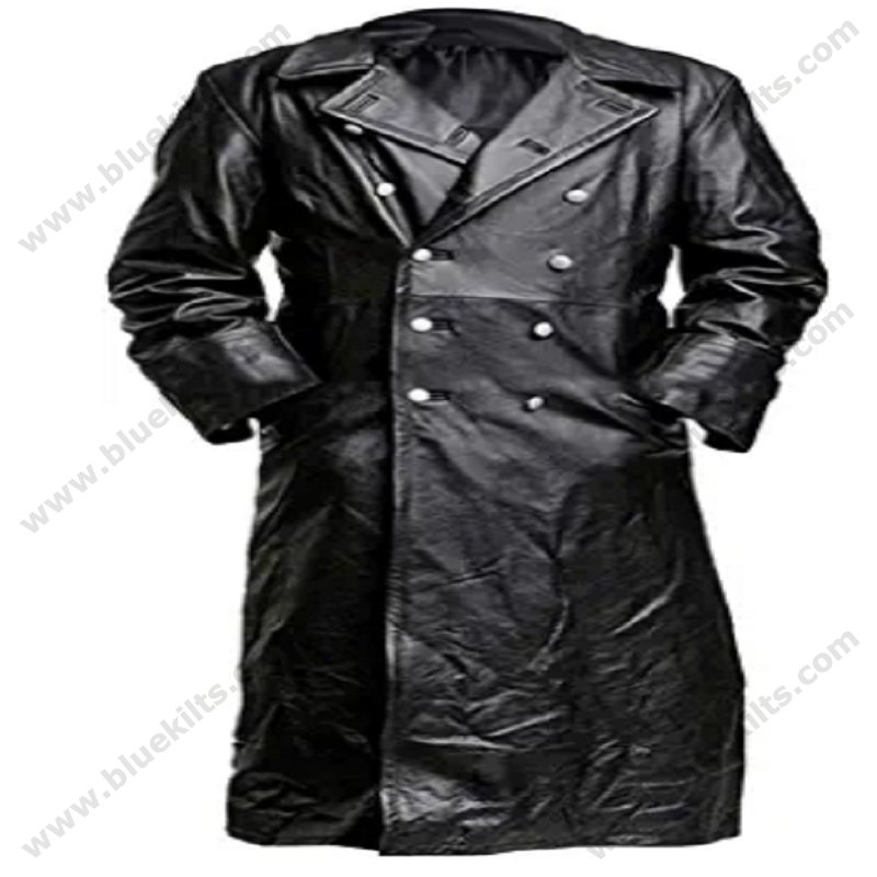 Men’s German Classic Officer WW2 Military Uniform Black Leather Trench ...